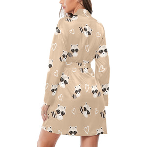 Cute raccoon heart pattern Women's Long Sleeve Belted Night Robe