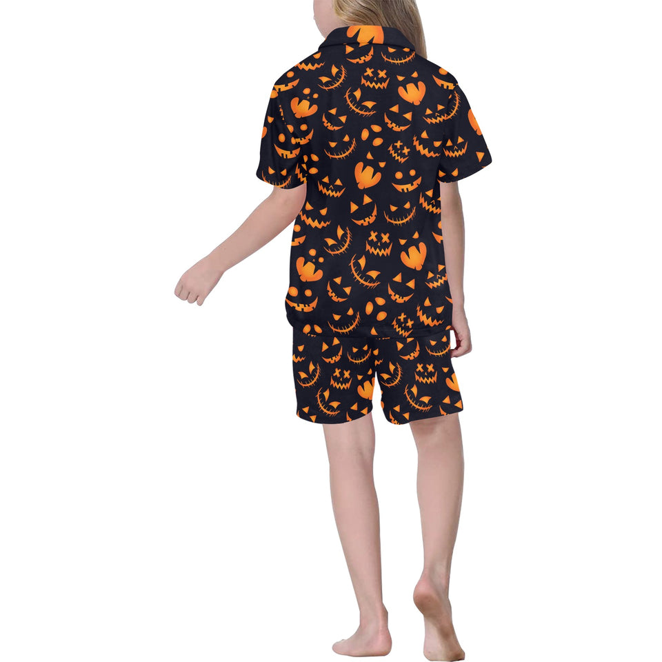Halloween pattern Pumpkin background Kids' Boys' Girls' V-Neck Short Pajama Set