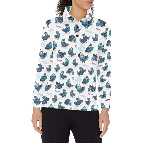 Pigeon Pattern Print Design 02 Women's Long Sleeve Polo Shirt