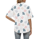 Black Gray Cream coral ginkgo leaves pattern Women's All Over Print Hawaiian Shirt