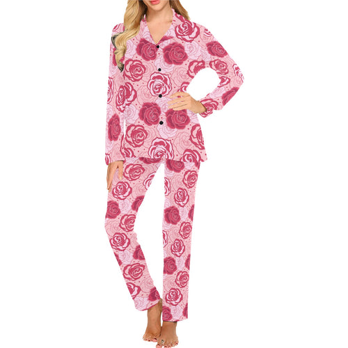 Rose Pattern Print Design 02 Women's Long Pajama Set