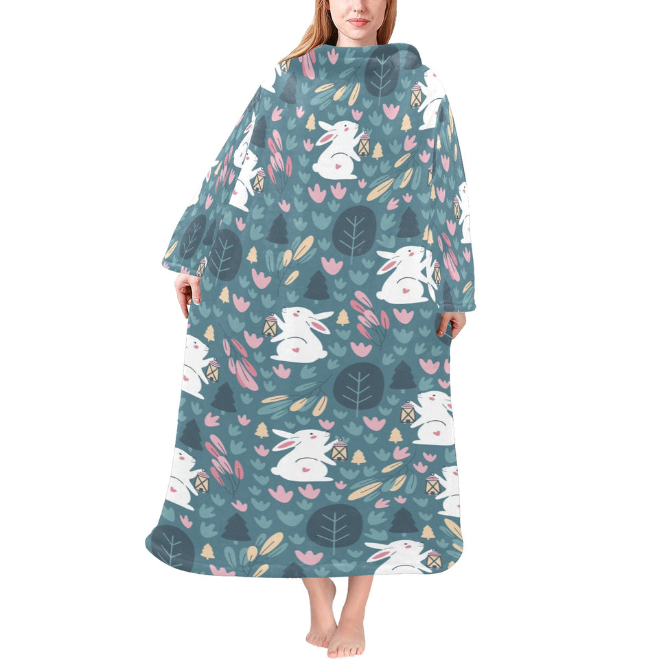 Cute rabbit pattern Blanket Robe with Sleeves