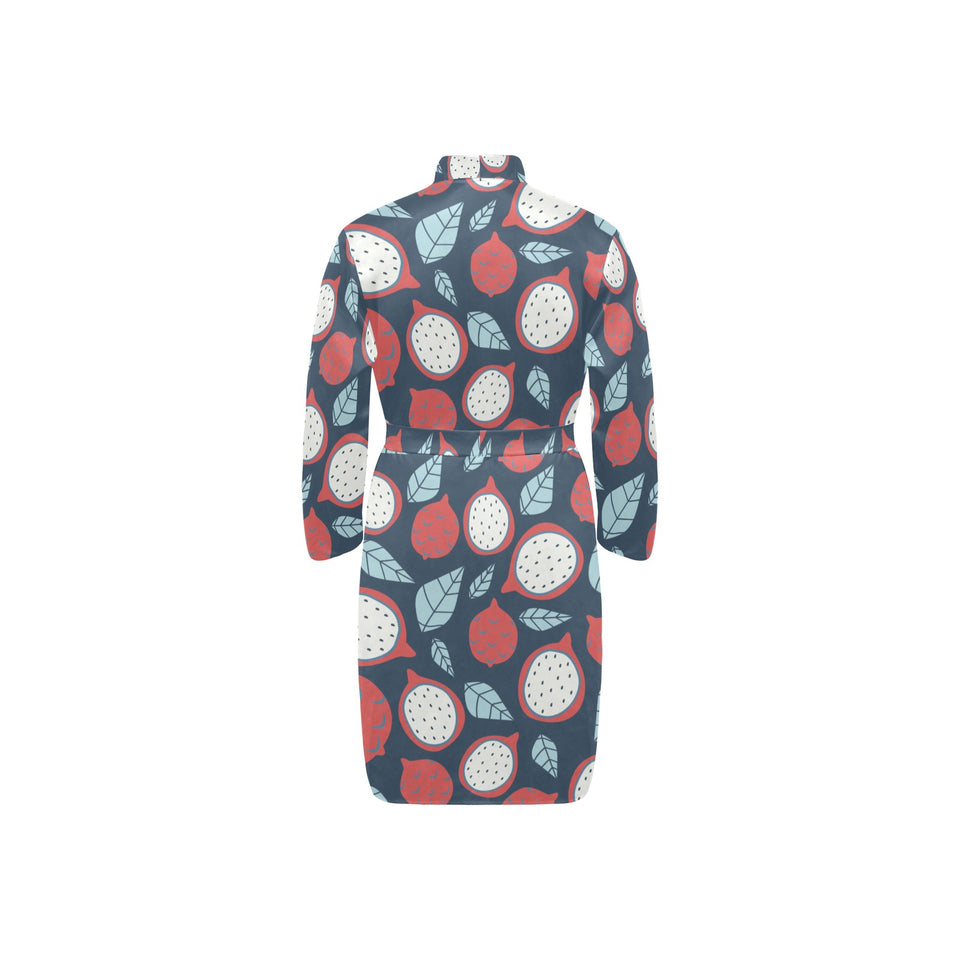 dragon fruits dark blue background Men's Long Sleeve Belted Night Robe
