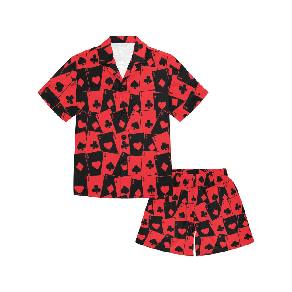 Casino Cards Suits Pattern Print Design 02 Kids' Boys' Girls' V-Neck Short Pajama Set