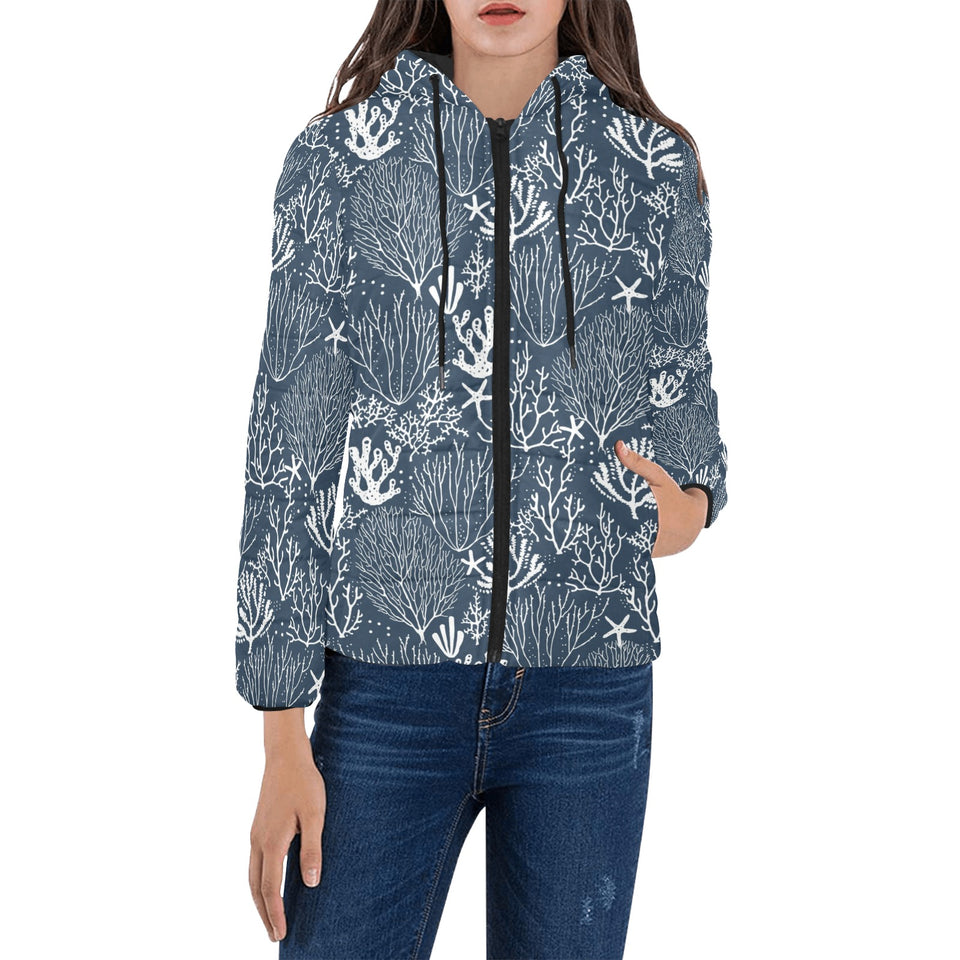 Coral Reef Pattern Print Design 05 Women's Padded Hooded Jacket