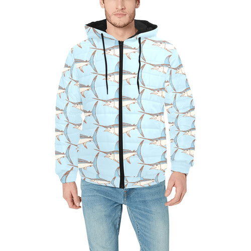 Swordfish Pattern Print Design 01 Men's Padded Hooded Jacket