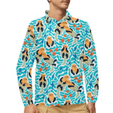 Cute sea otters fishe sea urchin pattern Men's Long Sleeve Polo Shirt
