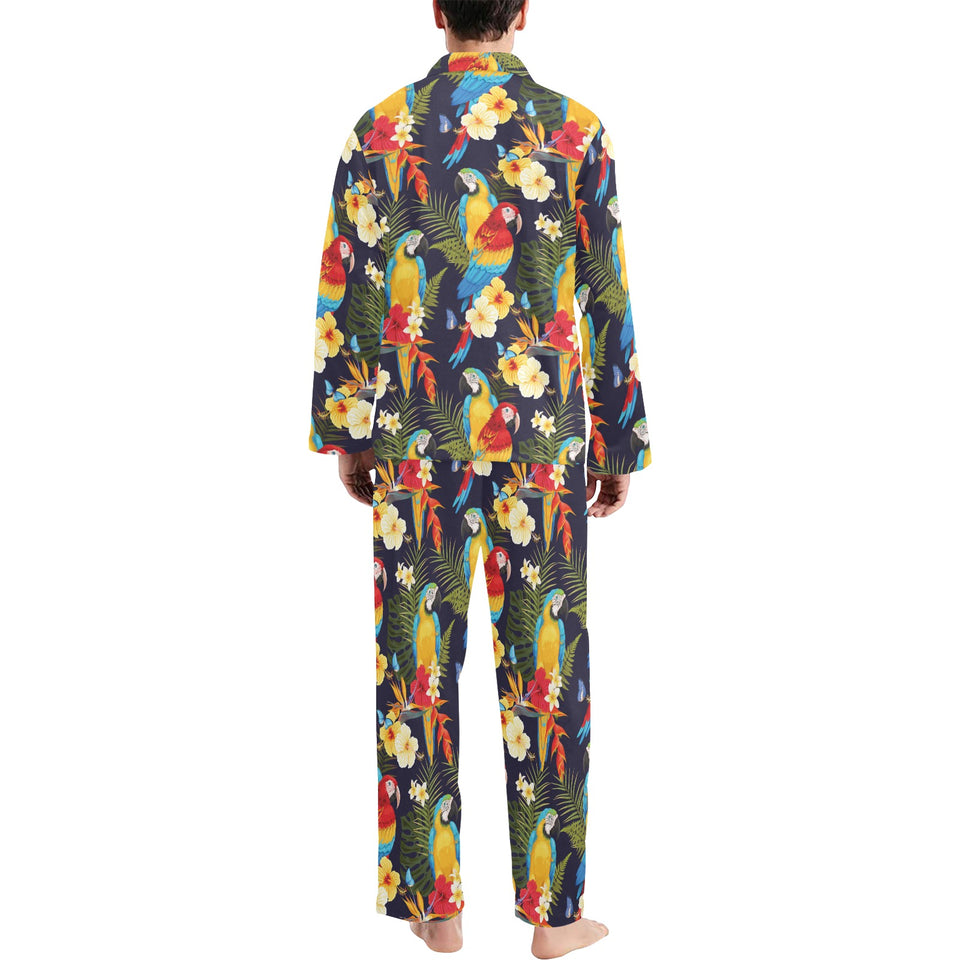 Colorful parrot flower pattern Men's Long Pajama Set