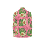 Avocado slices leaves pink back ground Women's Long Sleeve Polo Shirt