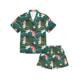 Parrot Palm tree leaves flower hibiscus pattern Kids' Boys' Girls' V-Neck Short Pajama Set