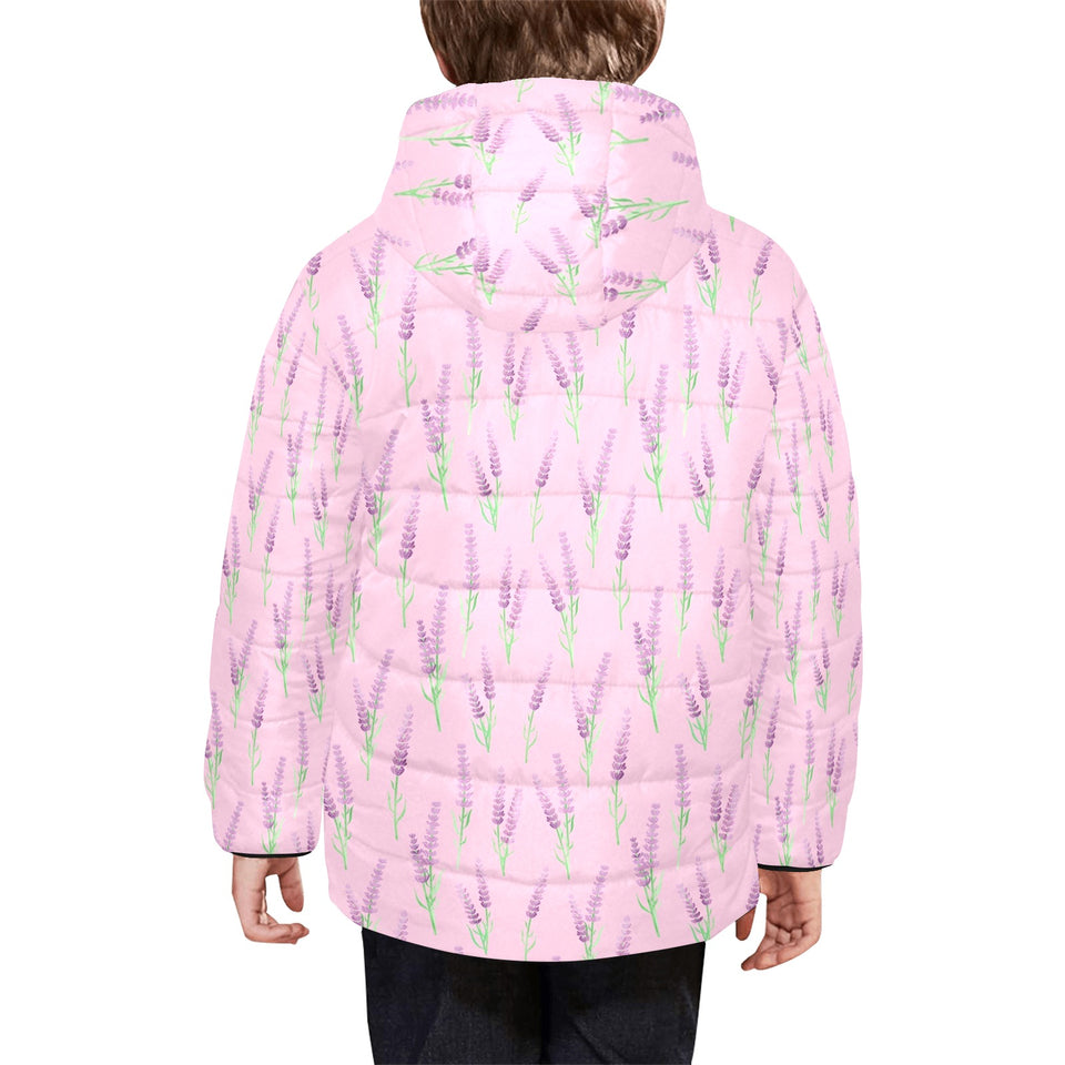 Lavender pattern pink background Kids' Boys' Girls' Padded Hooded Jacket