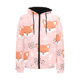 Cute fox pattern pink background Men's Padded Hooded Jacket