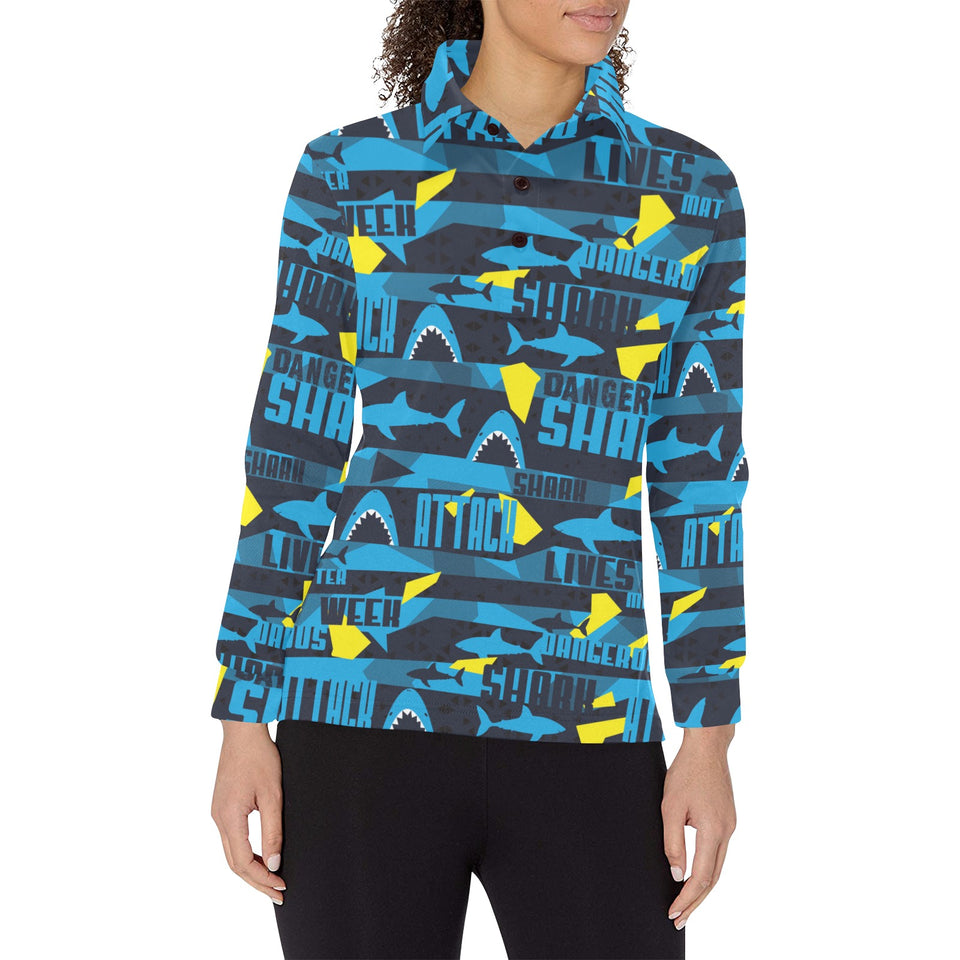 Shark dangerous Women's Long Sleeve Polo Shirt