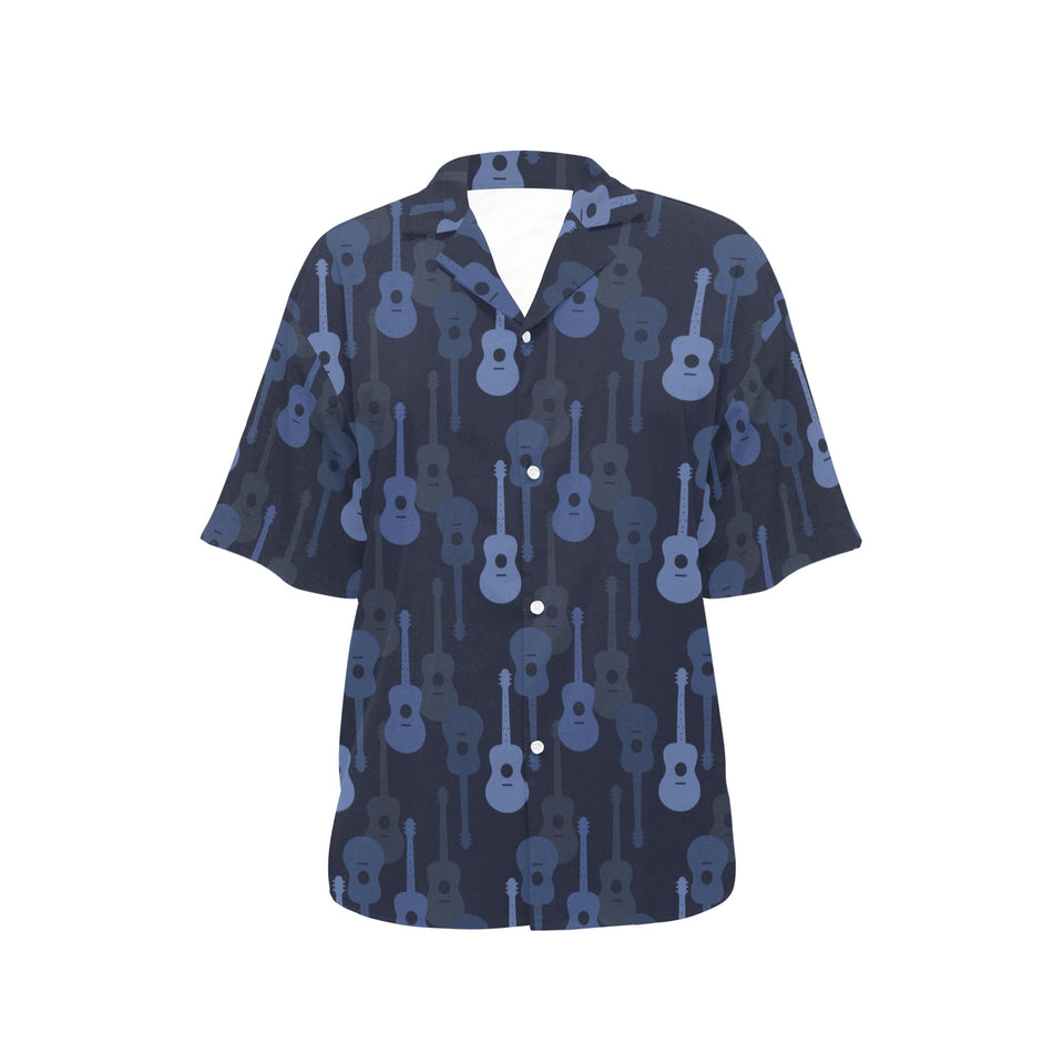 Blue Theme guitar pattern Women's All Over Print Hawaiian Shirt