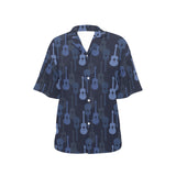 Blue Theme guitar pattern Women's All Over Print Hawaiian Shirt