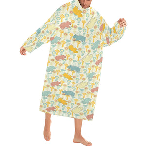 Hippopotamus Pattern Print Design 04 Blanket Robe with Sleeves