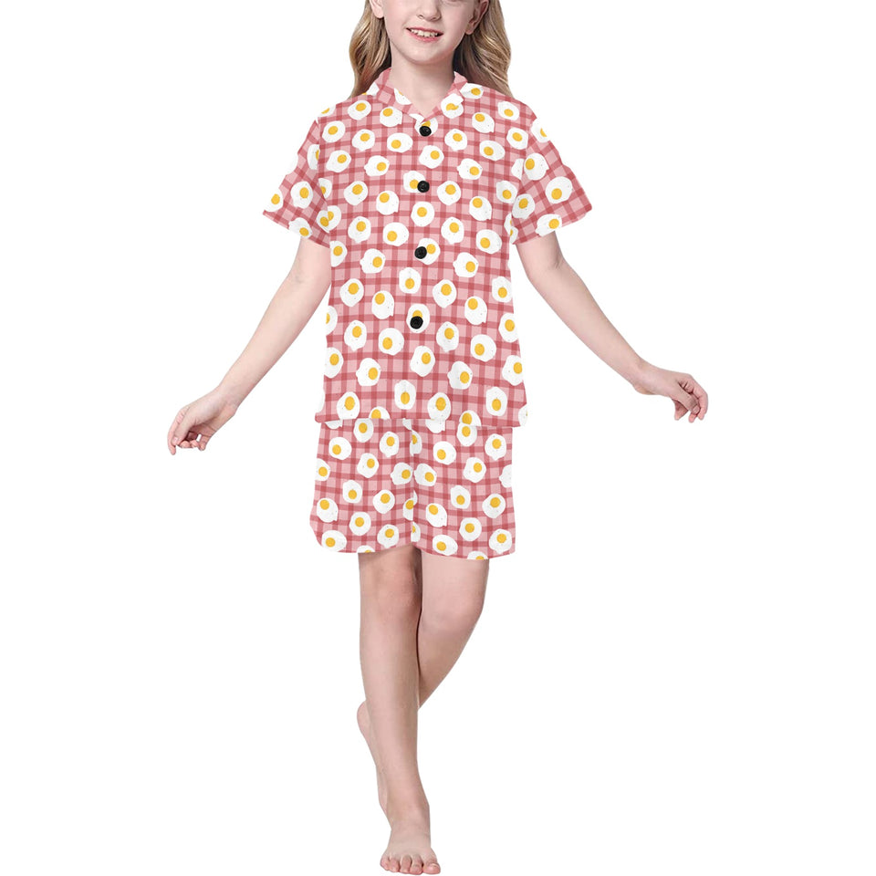 Fried Eggs Pattern Print Design 03 Kids' Boys' Girls' V-Neck Short Pajama Set