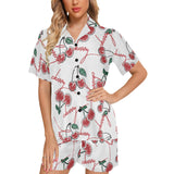 Hand drawn cherry pattern Women's V-Neck Short Pajama Set