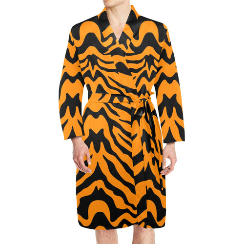 Bengal tigers skin print pattern Men's Long Sleeve Belted Night Robe