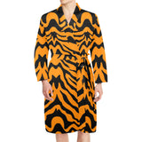 Bengal tigers skin print pattern Men's Long Sleeve Belted Night Robe