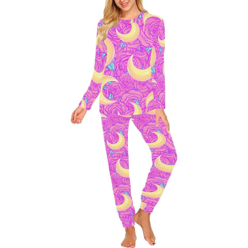 Moon pink rose background Women's All Over Print Pajama Set