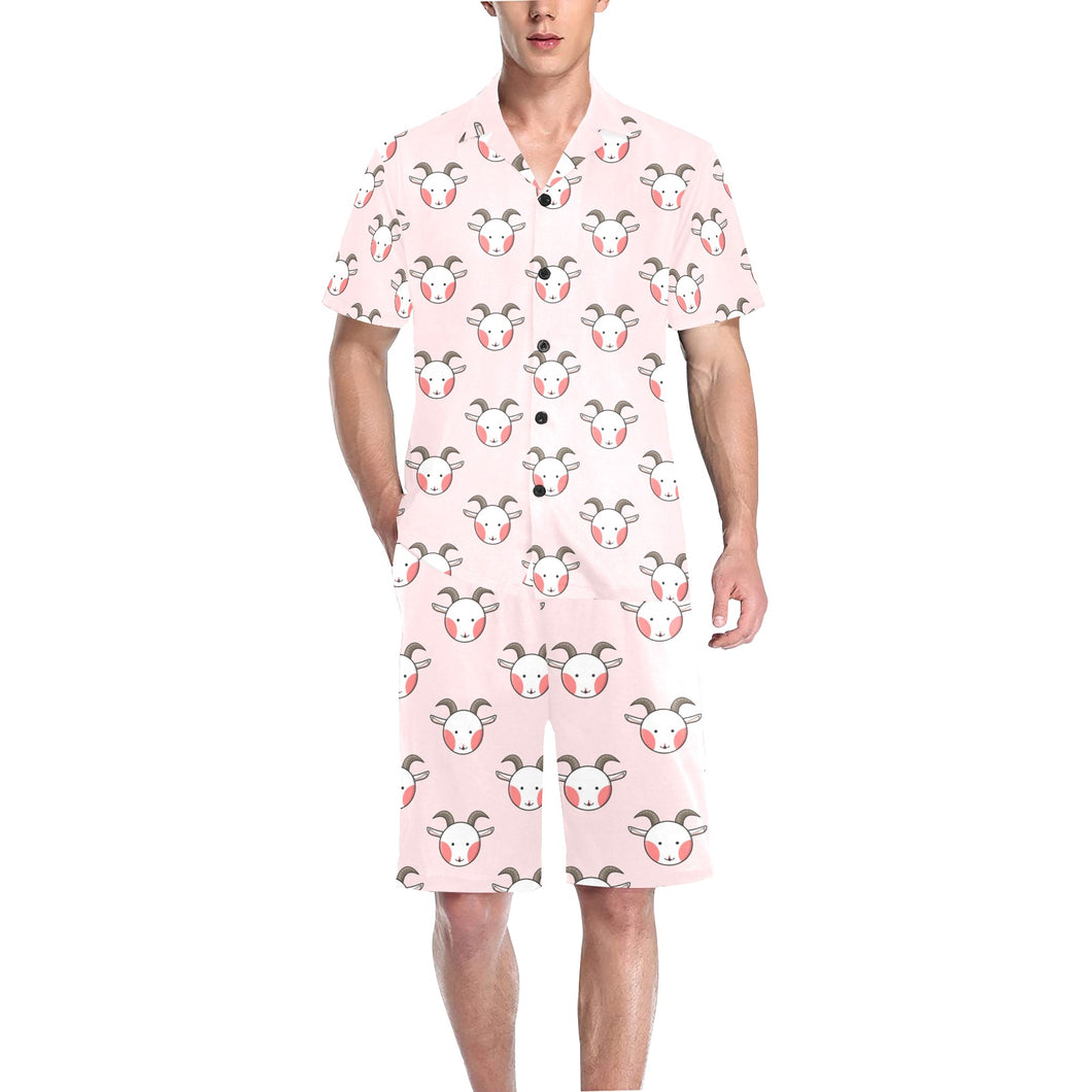 Cute goat pattern Men's V-Neck Short Pajama Set