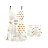 Beautiful gold japanese pattern Chest Sexy Pleated Two Piece Swim Dress