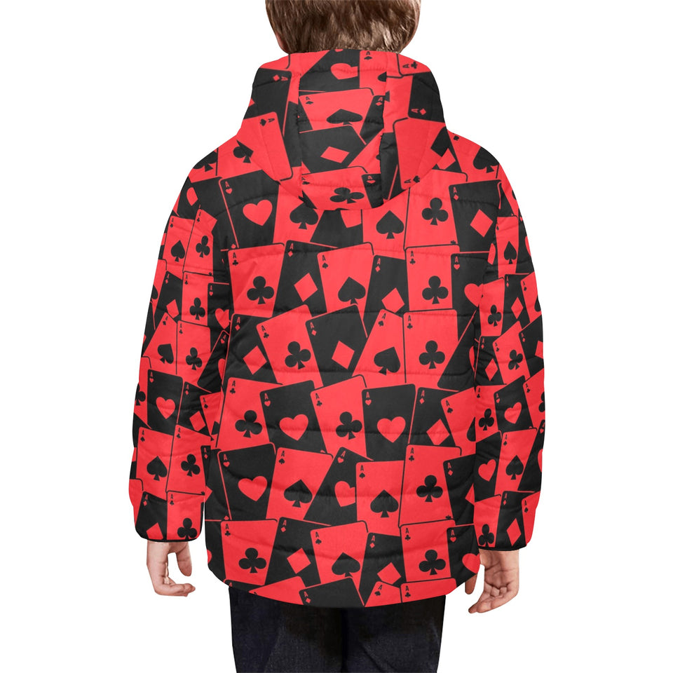 Casino Cards Suits Pattern Print Design 02 Kids' Boys' Girls' Padded Hooded Jacket