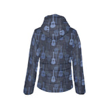 Blue Theme guitar pattern Women's Padded Hooded Jacket