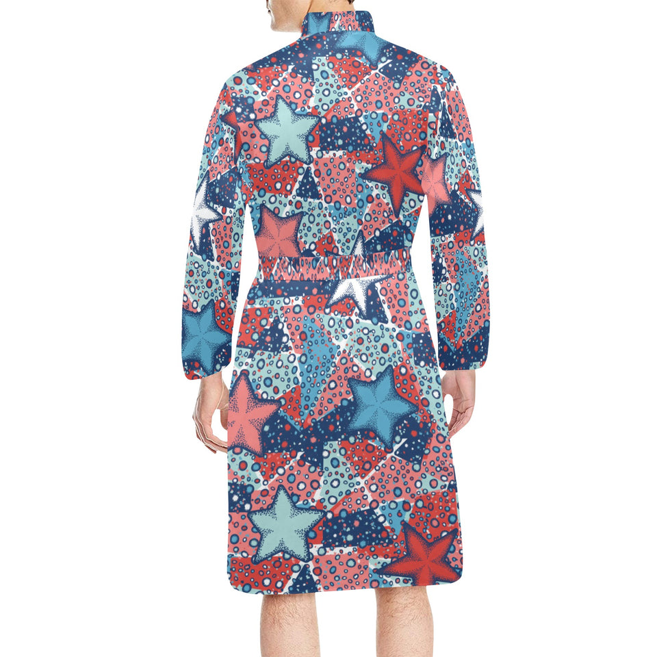 Hand drawn colorful starfish Men's Long Sleeve Belted Night Robe