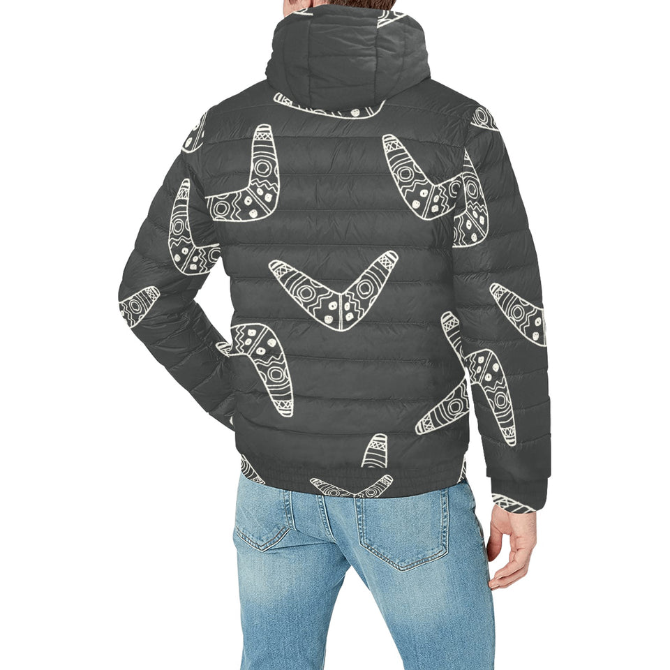 Hand drawn boomerang Australian aboriginal ornamen Men's Padded Hooded Jacket