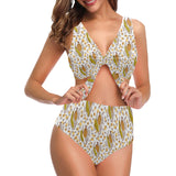Corn Pattern Print Design 02 Chest Bowknot High Waisted Bikini Swimsuit