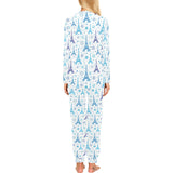 Blue Eiffel Tower Theme Pattern Print Design 01 Women's All Over Print Pajama Set