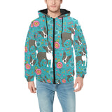 Boston terrier beautiful flower pattern Men's Padded Hooded Jacket