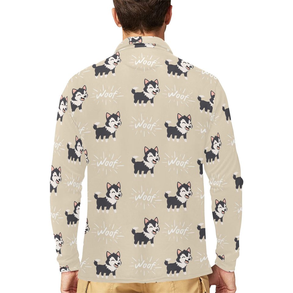 Cute Siberian Husky Men's Long Sleeve Polo Shirt
