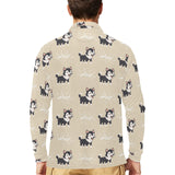 Cute Siberian Husky Men's Long Sleeve Polo Shirt
