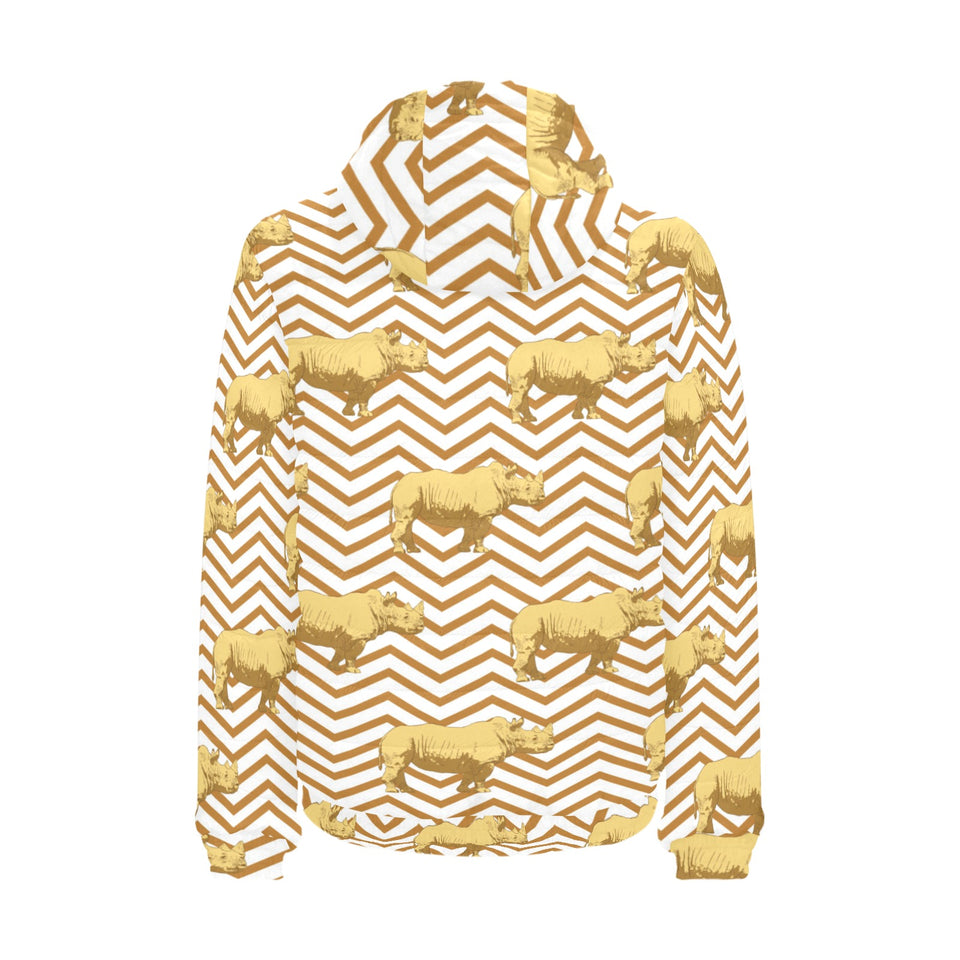 Rhino yellow theme pattern Men's Padded Hooded Jacket