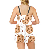 chocolate chip cookie pattern Chest Sexy Pleated Two Piece Swim Dress