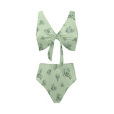 broccoli sketch pattern Chest Bowknot High Waisted Bikini Swimsuit