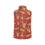 Saxophone cornet pattern red background Women's Padded Vest
