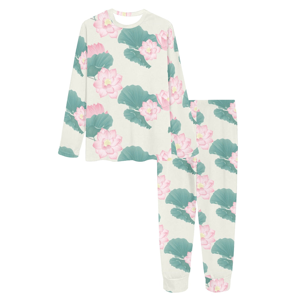 Pink lotus waterlily leaves pattern Women's All Over Print Pajama Set