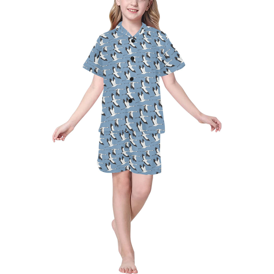 Seagull Pattern Print Design 04 Kids' Boys' Girls' V-Neck Short Pajama Set