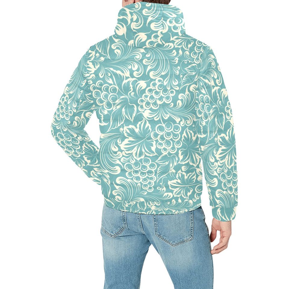 Classic Hand drawn Grape pattern Men's Padded Hooded Jacket