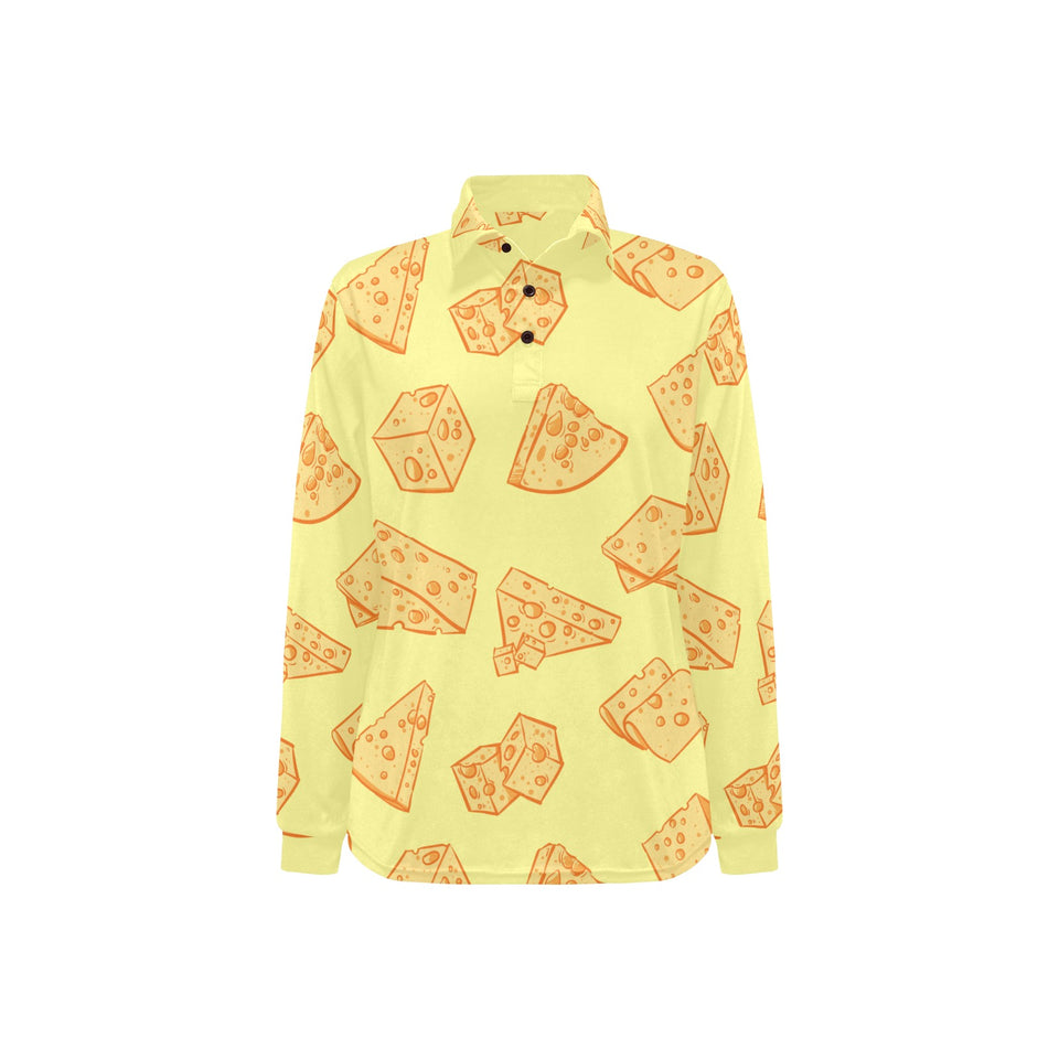 Cheese design pattern Women's Long Sleeve Polo Shirt