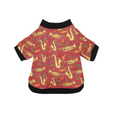 Saxophone cornet pattern red background All Over Print Pet Dog Round Neck Fuzzy Shirt