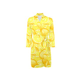 lemon flower leave pattern Men's Long Sleeve Belted Night Robe