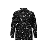 Hand drawn space rocket star planet Men's Long Sleeve Polo Shirt