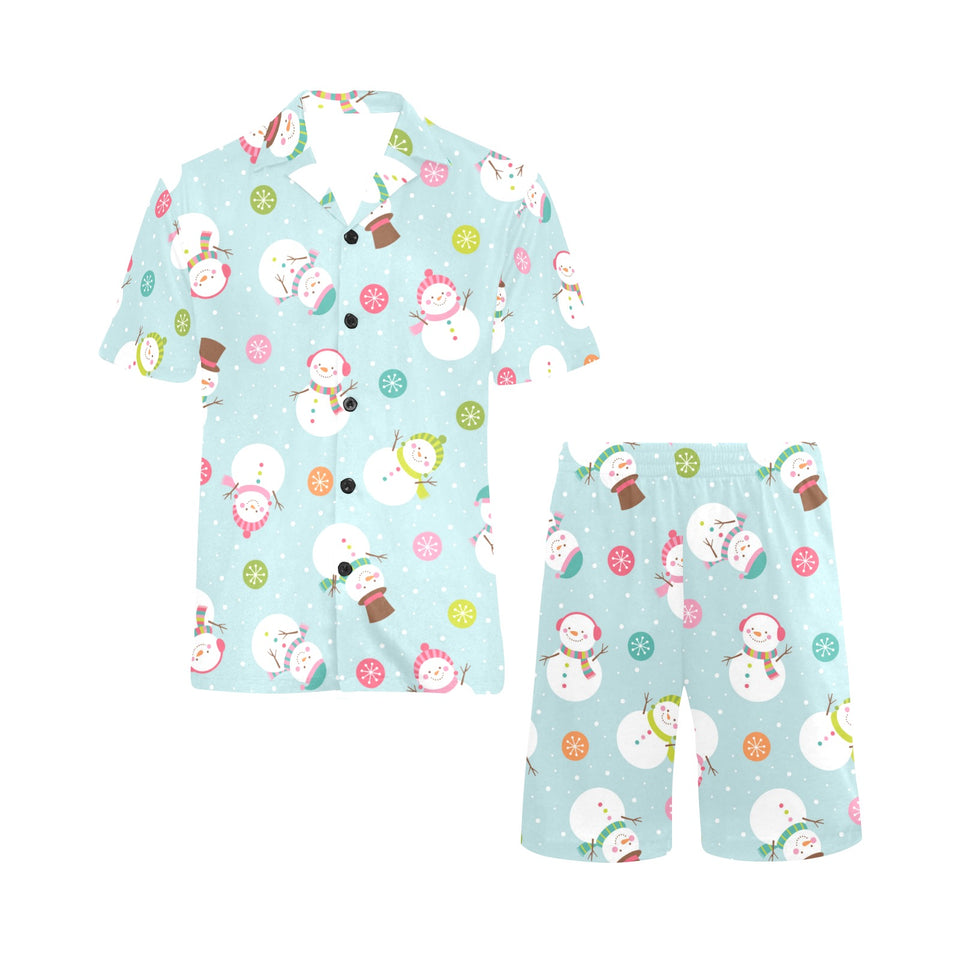 Cute snowman snowflake pattern Men's V-Neck Short Pajama Set