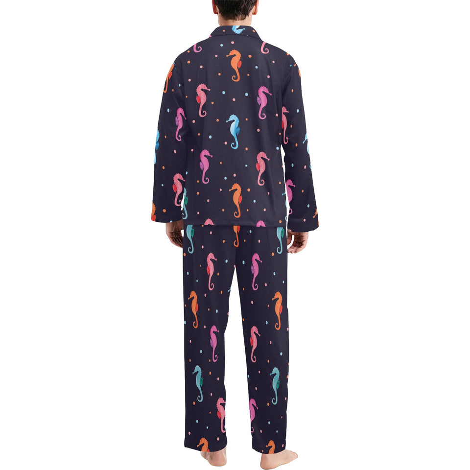 Watercolor colorful seahorse pattern Men's Long Pajama Set