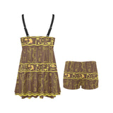 Egypt Hieroglyphics Pattern Print Design 03 Chest Sexy Pleated Two Piece Swim Dress